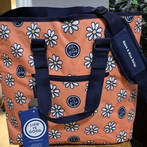 Life Is Good Orange Tote with Daisy Pattern
